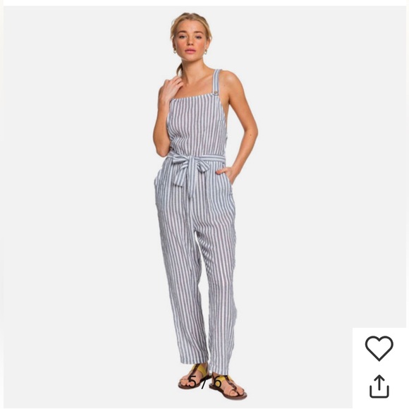 Roxy Pants - Roxy Navy and White Striped Jumpsuit